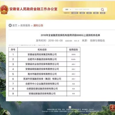 亳州市担保公司荣获2018年全省融资担保机构信用评级AA+级别